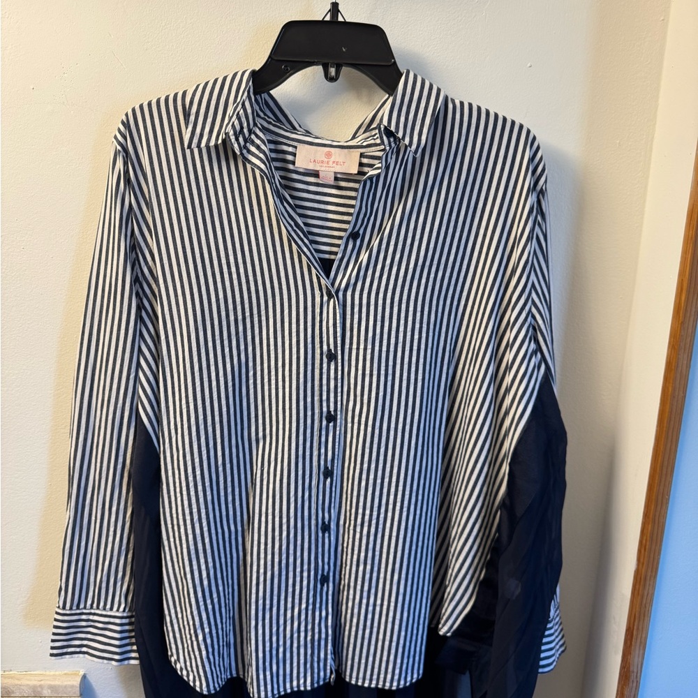 Laurie Felt Navy and White Striped Button-Front Top